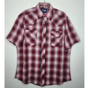 Wrangler red plaid snap button short sleeve shirt - large